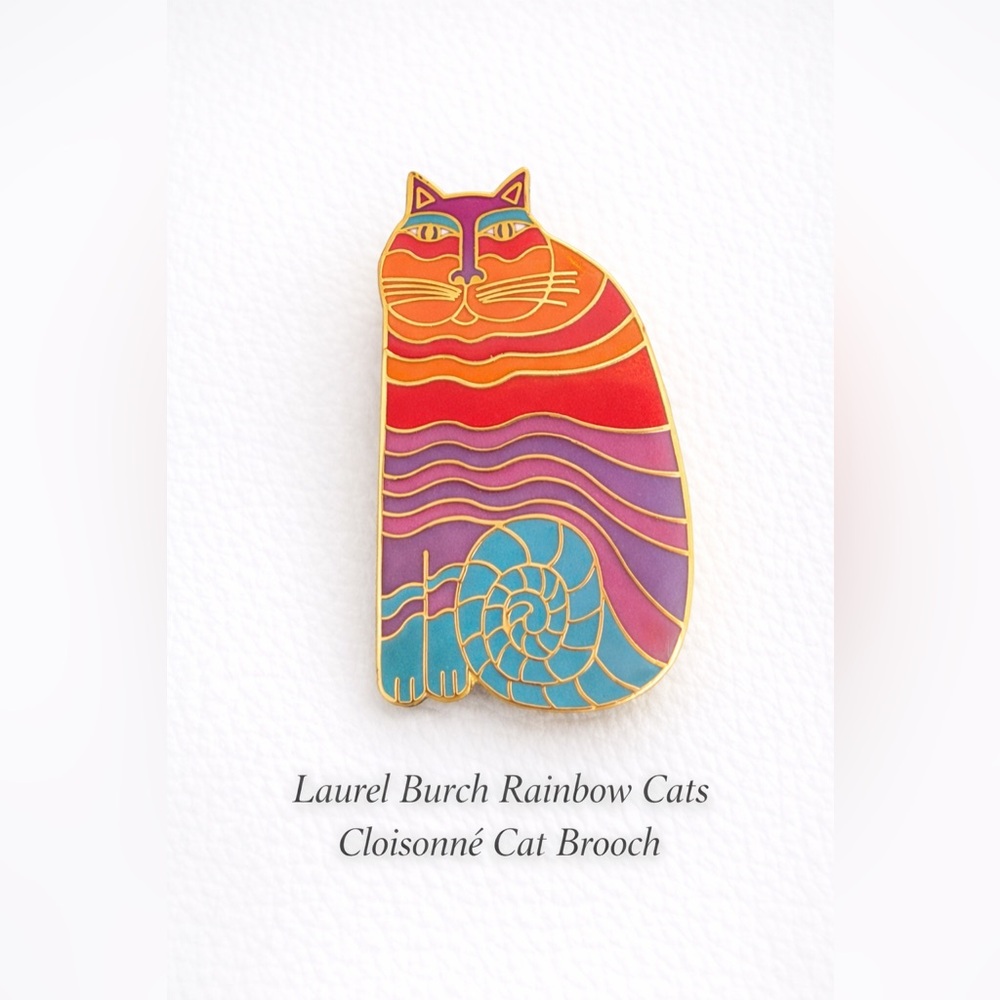 Laurel Burch “Rainbow Cat” Brooch - Red, Purple, Blue, Orange